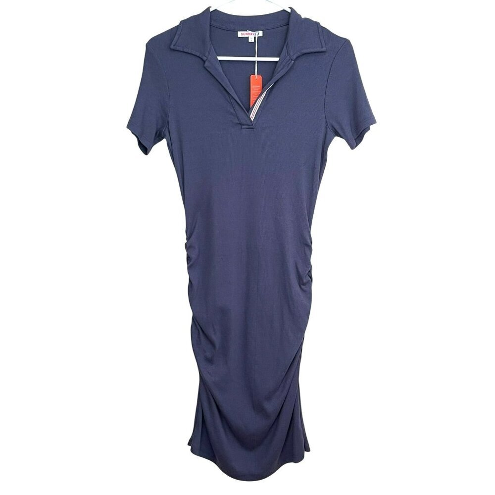 Shopbop Sundry Collared Polo Ruched Blue Dress Size Small NWT
